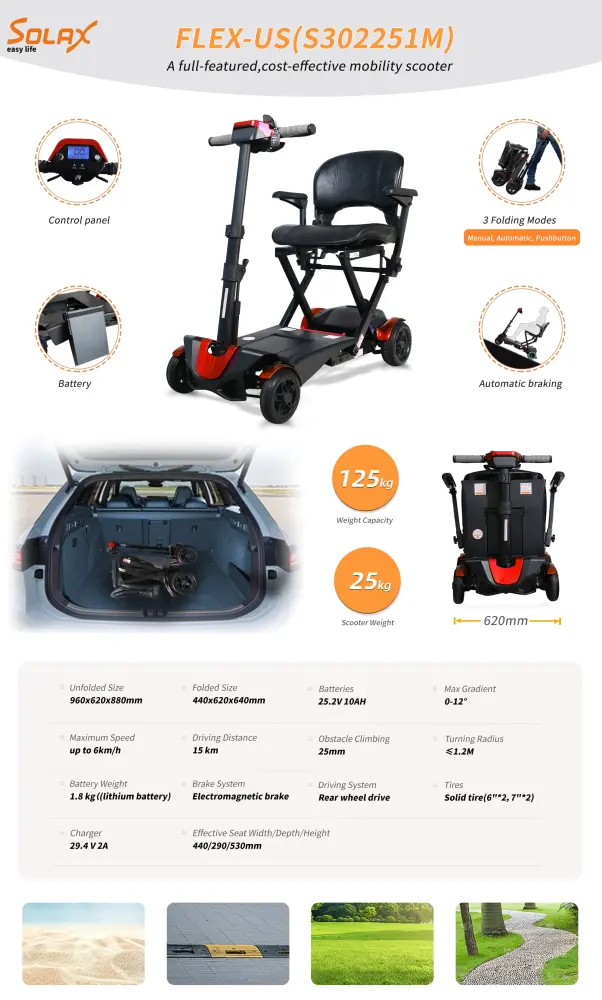 S302151 Electric Folding Mobility Scooter Red Abs Aluminium Alloy PVC mobifree mobility