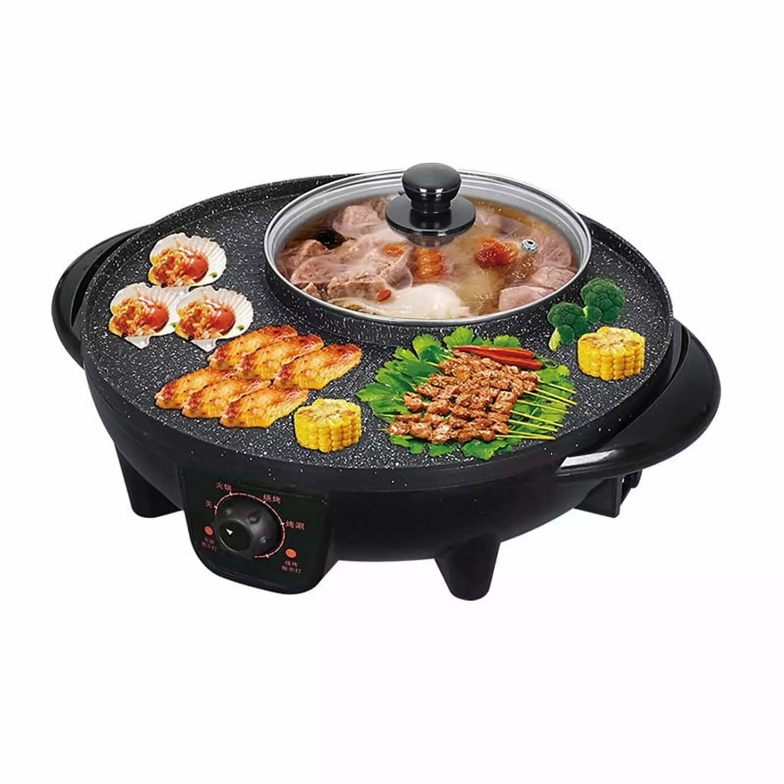 SKYSHALO 2 1 Electric BBQ Pan Grill Hot Pot Travel-friendly 2200W