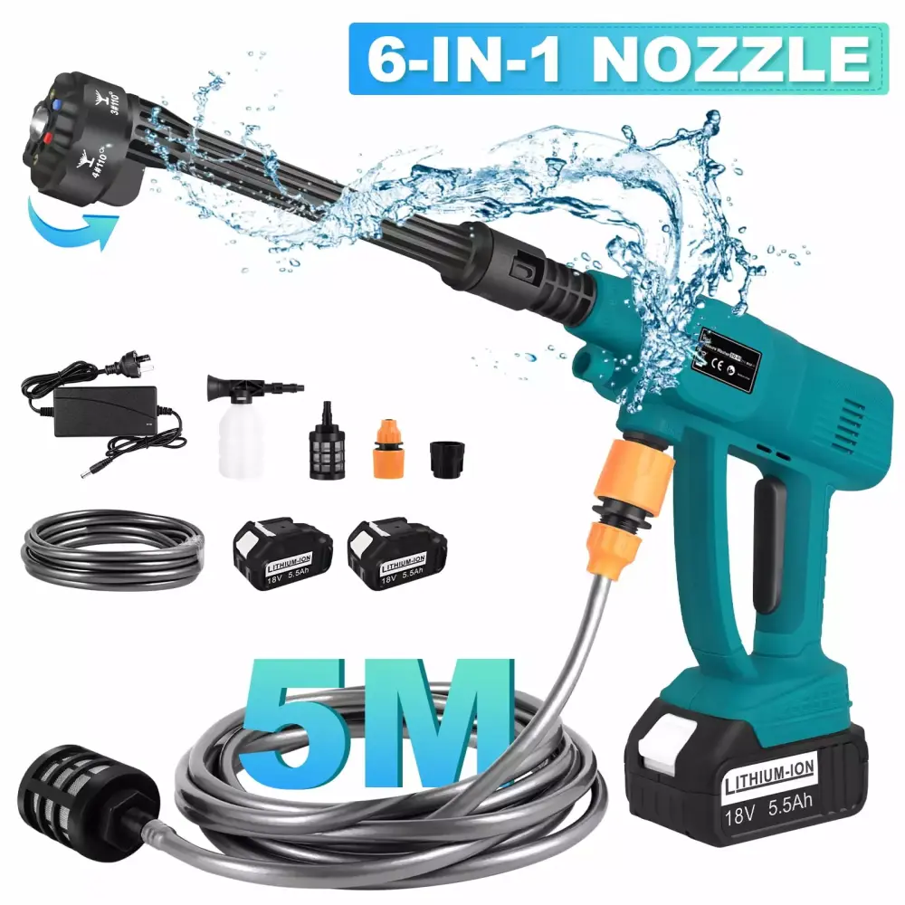 18V Electric High Pressure Washer Cordless Vehicle Cleaning Machine 2 Batteries Car Detailing Watering Type