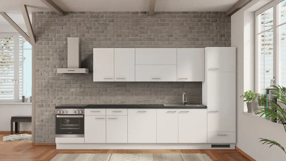 nobilia kitchen Elmshorn 375 cm white matte fitted kitchen concrete slate pewter electrical appliances