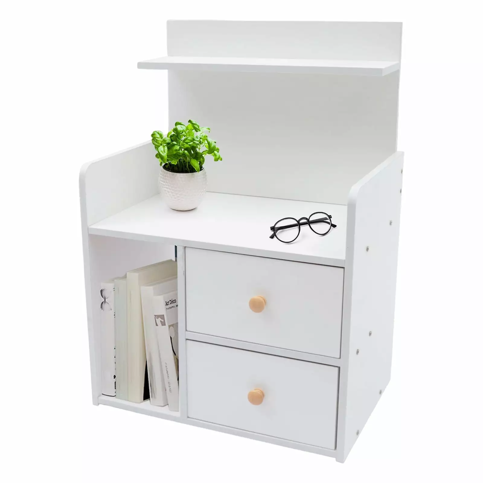 White End Table 2 Drawers Large Storage Cabinet Nightstand Living Room unbrand