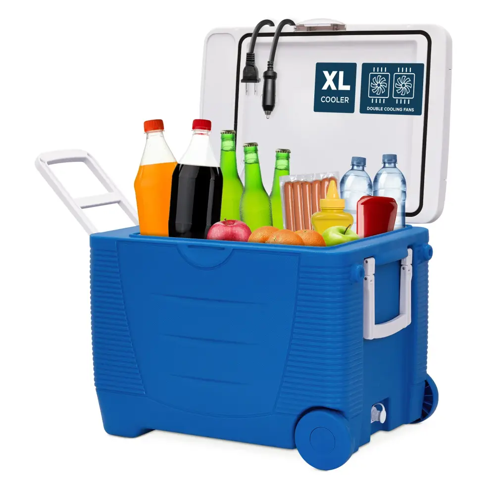 Ivation Electric Cooler & Warmer, 48 L Carry-along Thermoelectric 12 Volt Cooler Wheels - Blue
