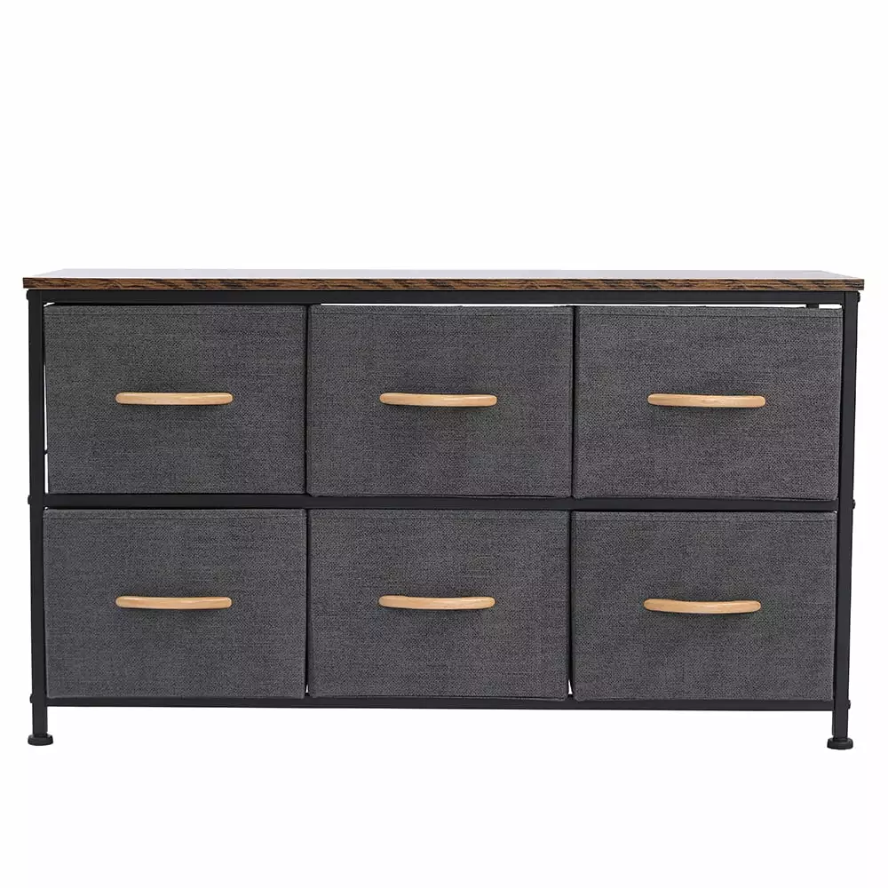 Bluethy 3-Tier Wide Drawer Dresser Storage Unit 6 Easy Pull Fabric Drawers Metal Frame Closets Nursery