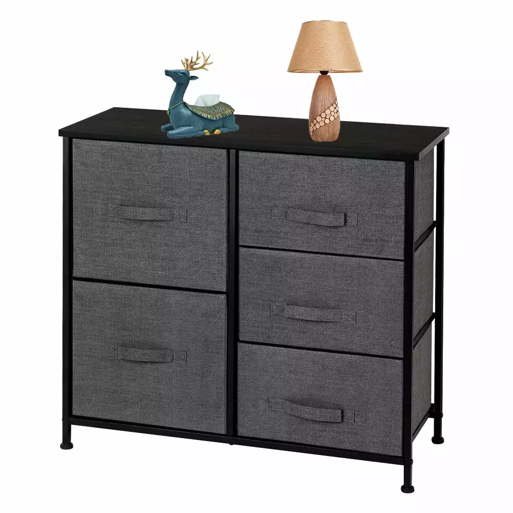 Bluethy Dresser Arranger 5 Drawers Fabric Dresser Tower Bedroom Hallway Entryway Closets Grey