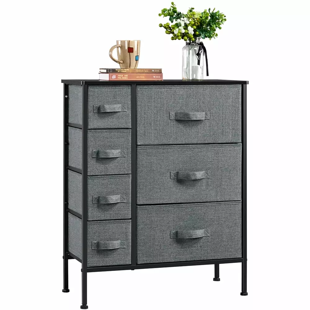 SmileMart 7-Drawer Fabric Storage Tower Black Metal Frame Closet Bedroom Office Organization Dark Gray Smile Mart