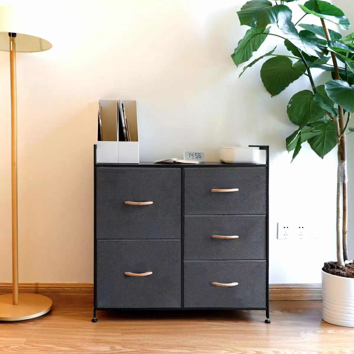 BRIZI LIVING 5-Drawer Fabric Dresser Steel Frame and Wood Top Bedroom Nursery