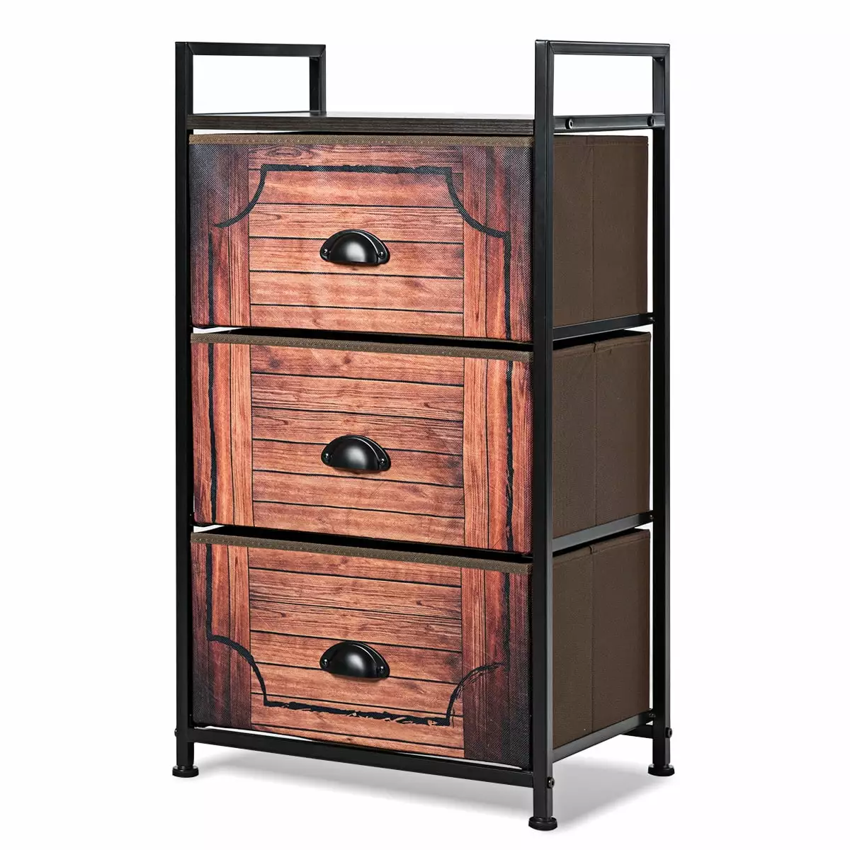 Costway 3 Drawer Fabric Dresser Storage Tower Nightstand Sturdy Steel Frame Closet Bedroom
