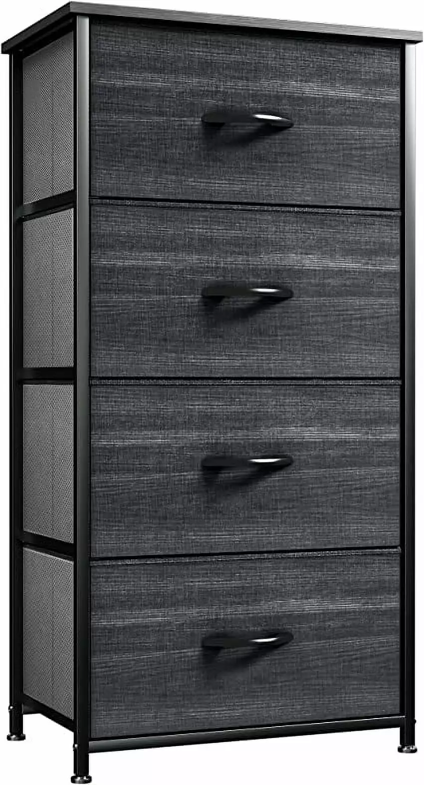 YINTATECH 4-Drawer Fabric Storage Tower Dresser Bedroom Hallway Living Room Charcoal Black Wood Grain Bins