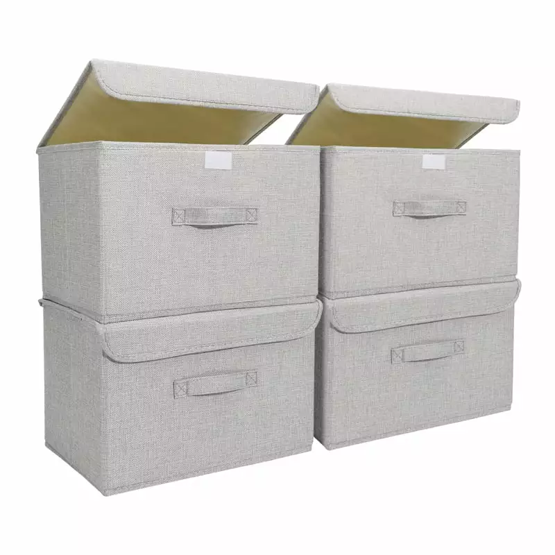 LUIISIS 4 PCS Collapsible Fabric Storage Boxes Lid 10 x 9 x 15 Clothes Blankets