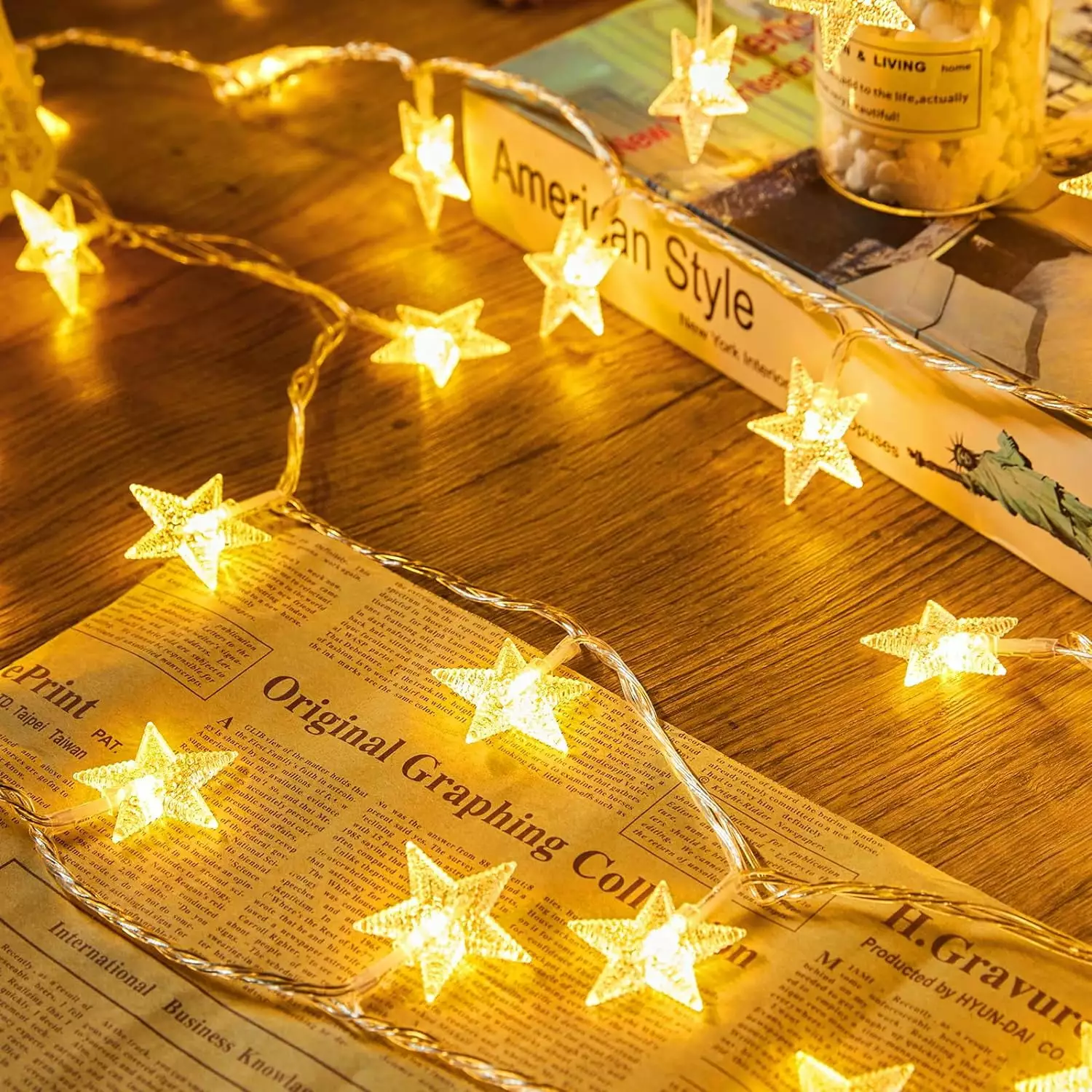 50 LED Star Fairy String Lights Timer Bedroom, Tent, and Party Decor (Warm White) LJT