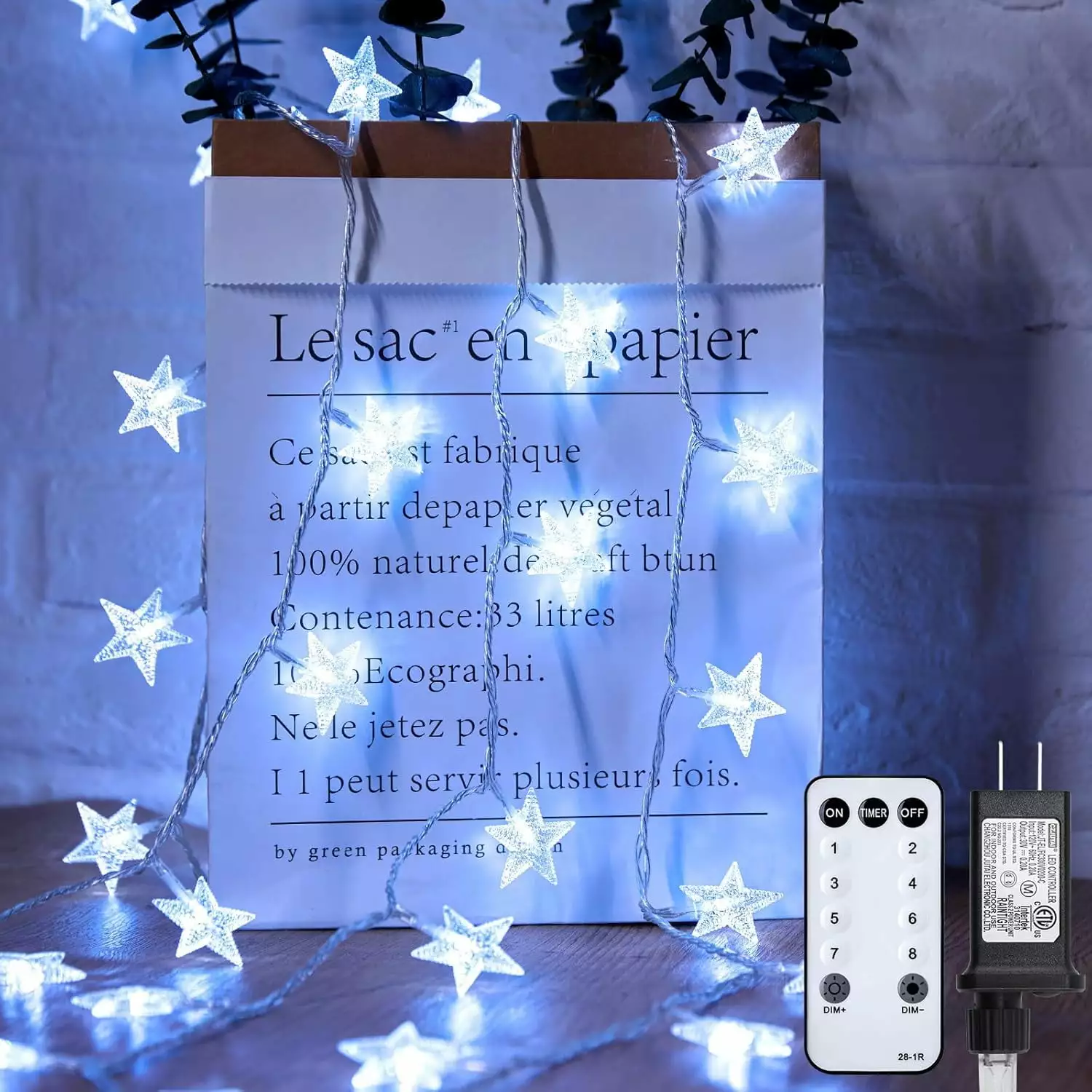 17 ft 50 LED Star String Lights Battery Operated Timer Indoor and Outdoor Decor (Warm White) LJT