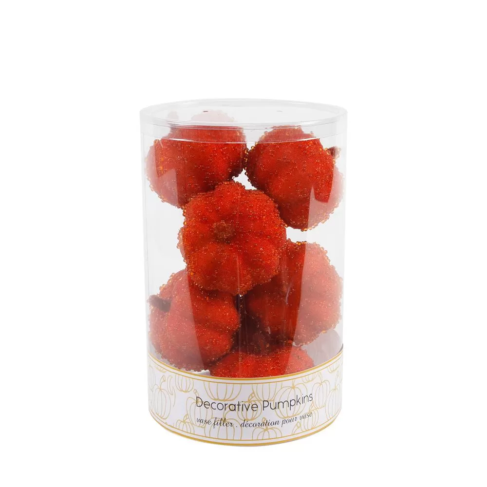 Flora Bunda 3 . Fall Harvest Orange Beaded Pumpkin Filler PVC Box (8-Pieces)