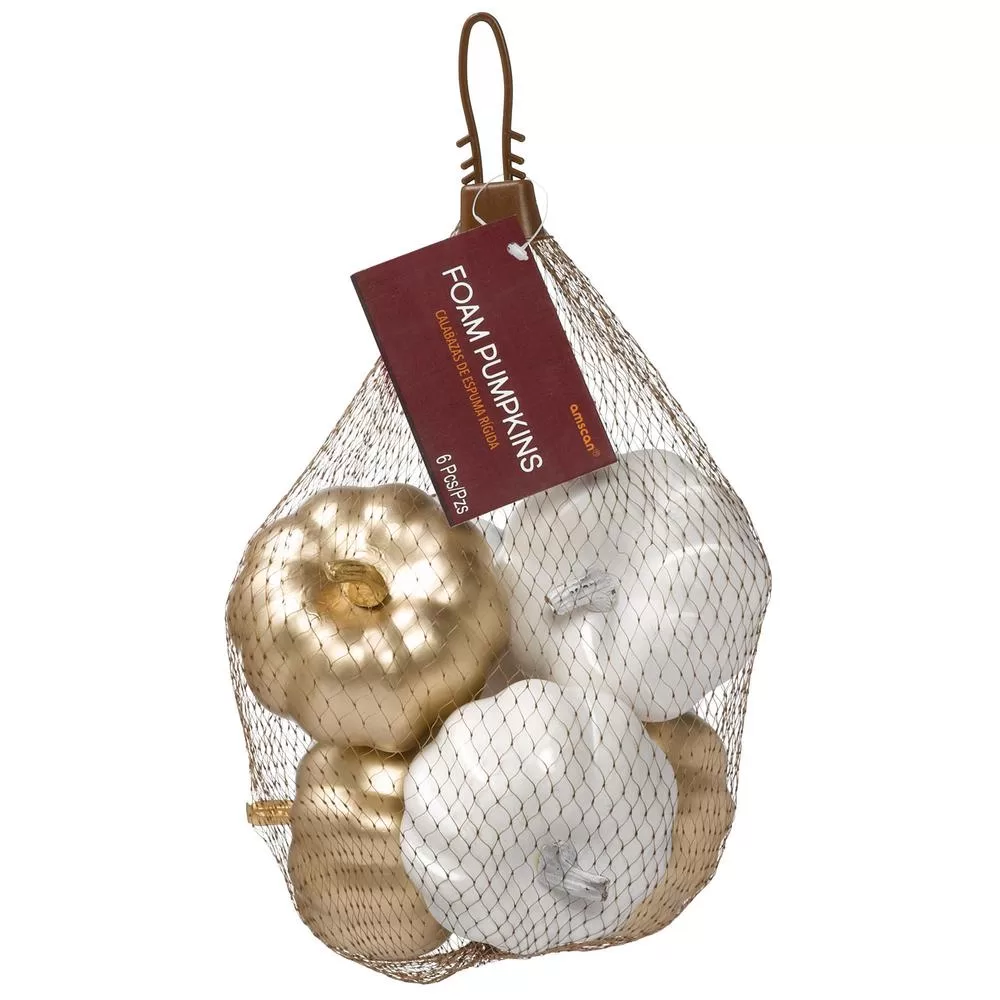 Amscan 3 Inch Fall Bag Mini Metallic Foam Pumpkins 3-Pack