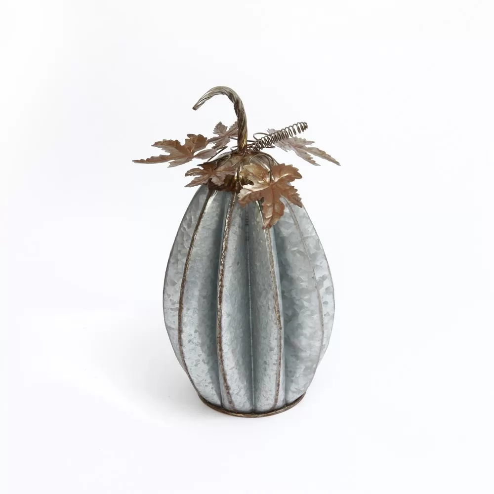 Gerson 16.5 Inch Sculpted Rustic Metal Pumpkin Leaves Set 2