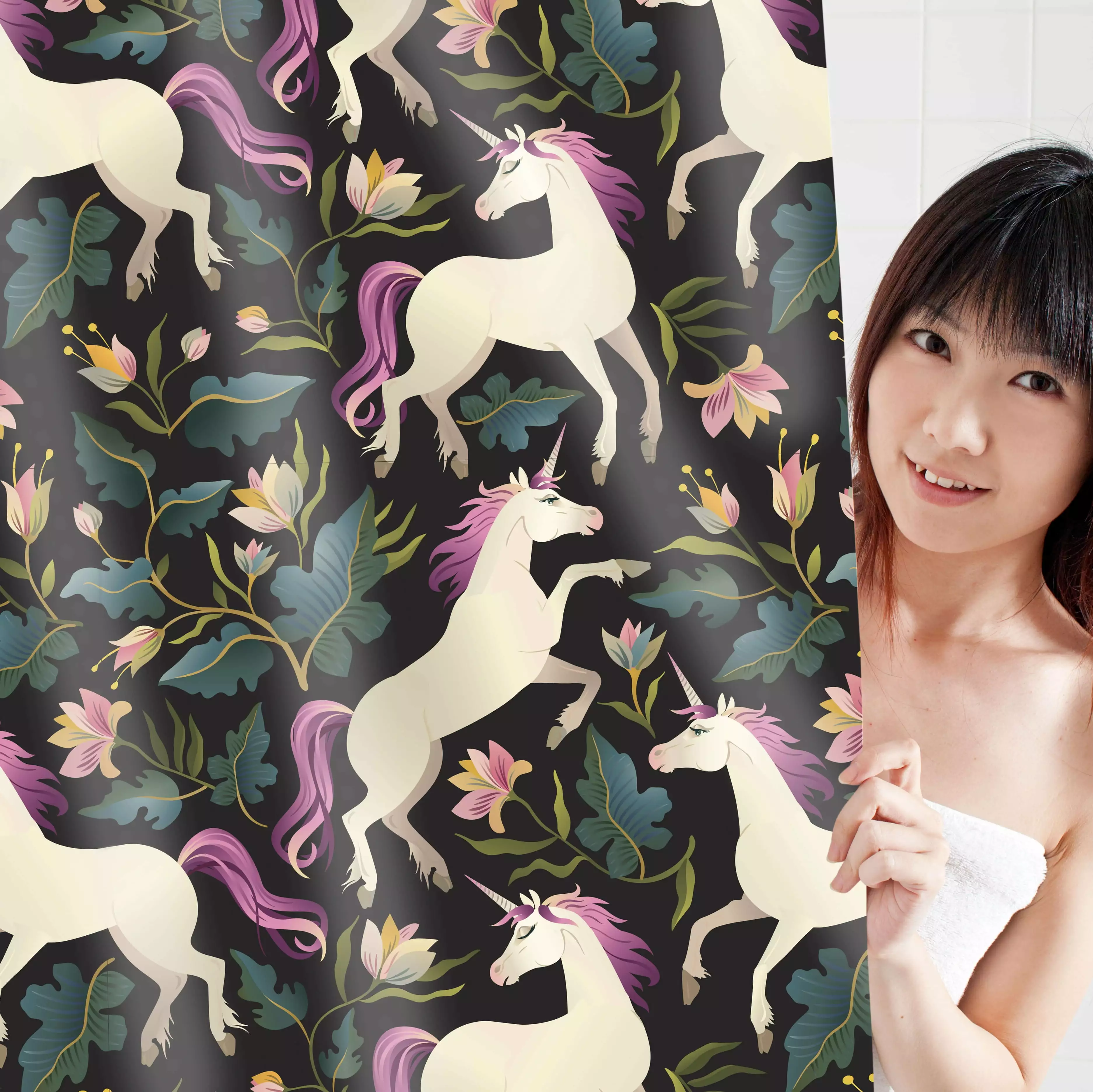 Waterproof Dirt Resistant Shower Curtain Floral Unicorns Theme Bathroom Decor Khelo