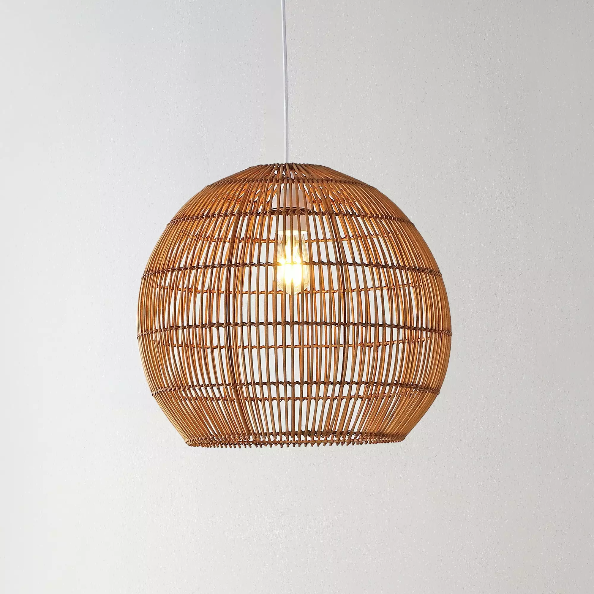 Raya 19 Inch 1-Light Farmhouse Coastal Rattan LED Pendant Brown Kitchen Jonathan Y
