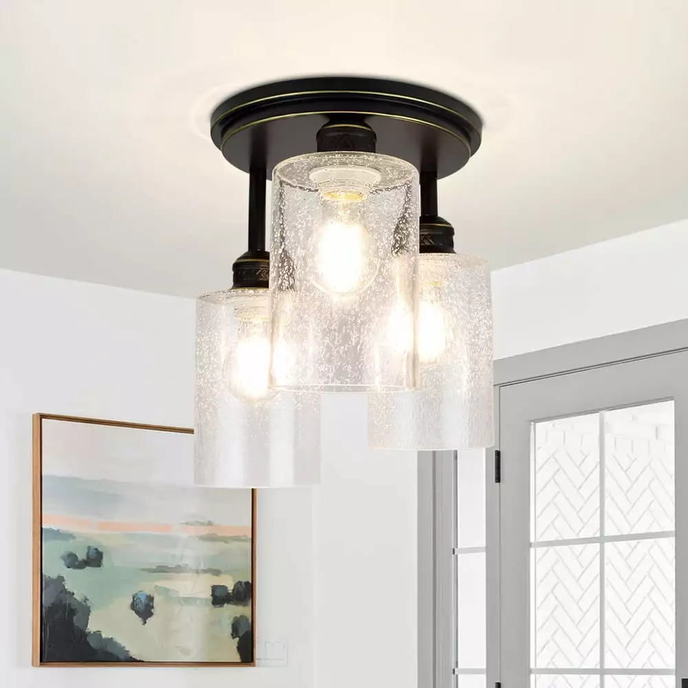 Depuley 3 Light Matte Black Flush Mount Ceiling Light Clear Glass Kitchen Bedroom Hallway