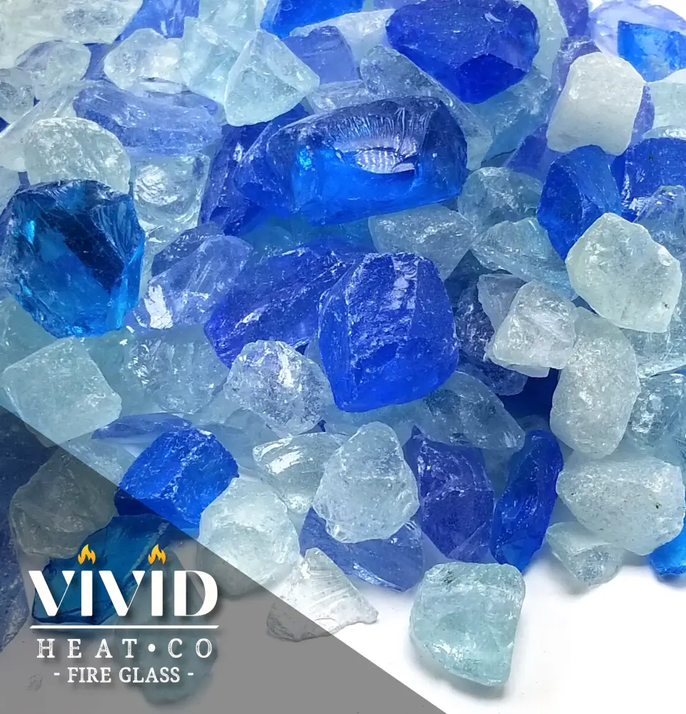 10lbs "Bahama Blue, Aqua, Crystal Blend" 1/2" - 3/4" Tempered Fire Glass