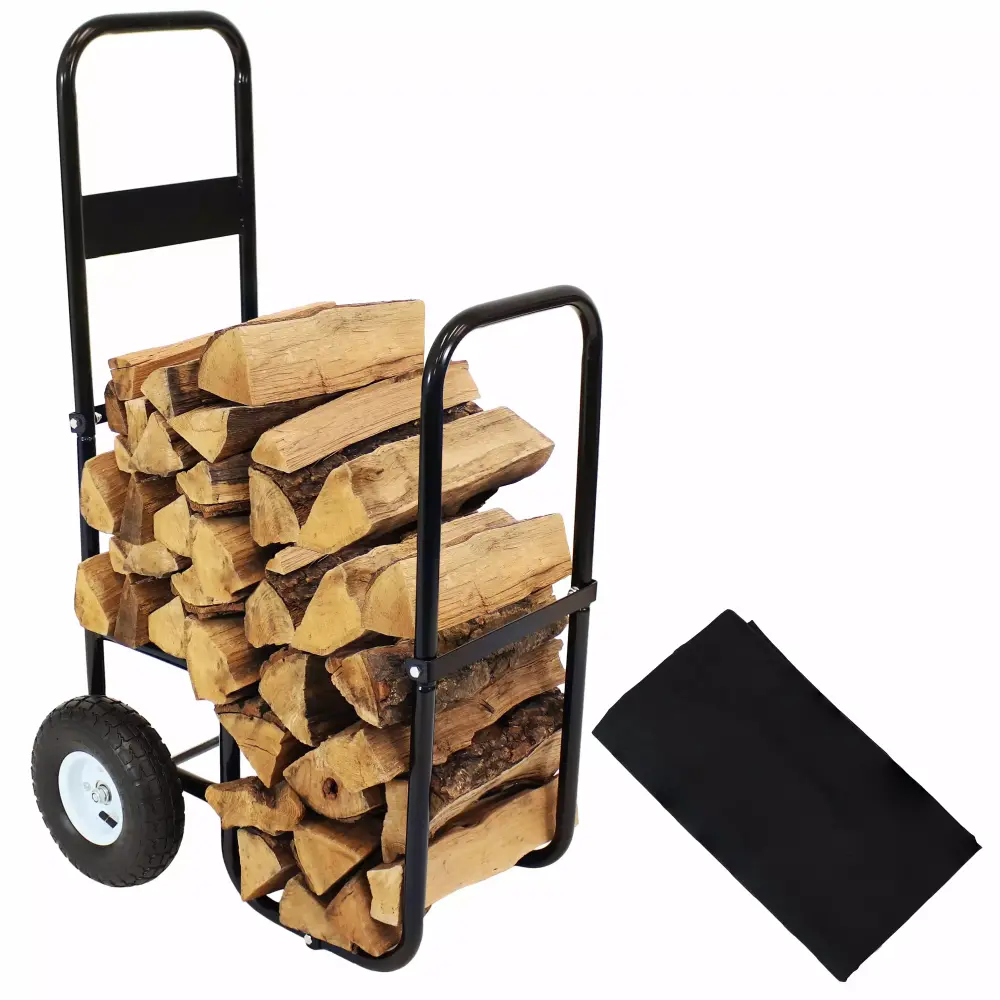 Sunnydaze Heavy-Duty Firewood Log Cart Wheels and Protective Cover