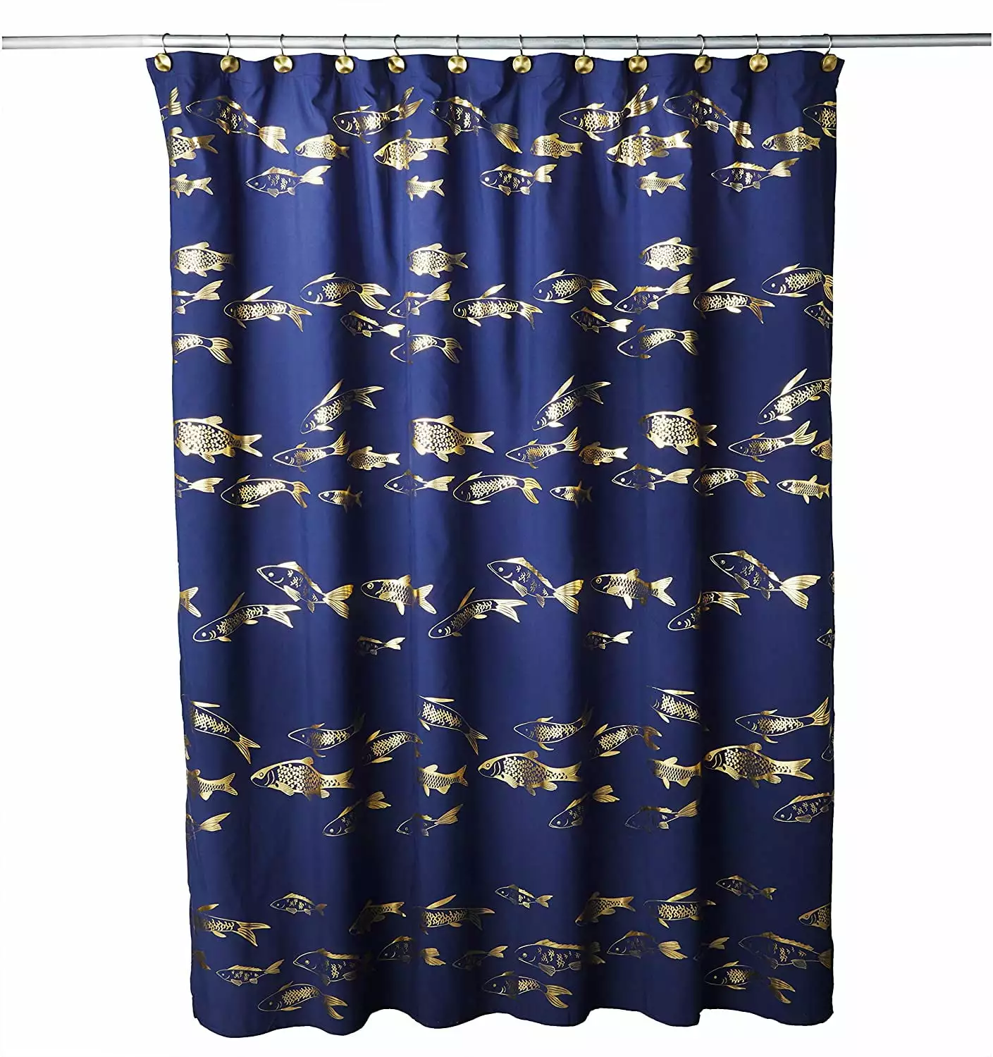 SKL Home Gold Koi Fish Shower Curtain - Blue Waterproof Polyester Bathroom Decor Hooks