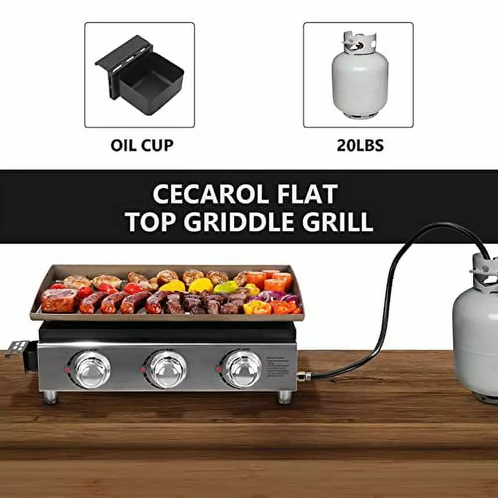 Cecarol 23 Inch 3-Burner Propane Gas Griddle 355 Sq 25500 BTU Outdoor RV Tailgating TeviRoom