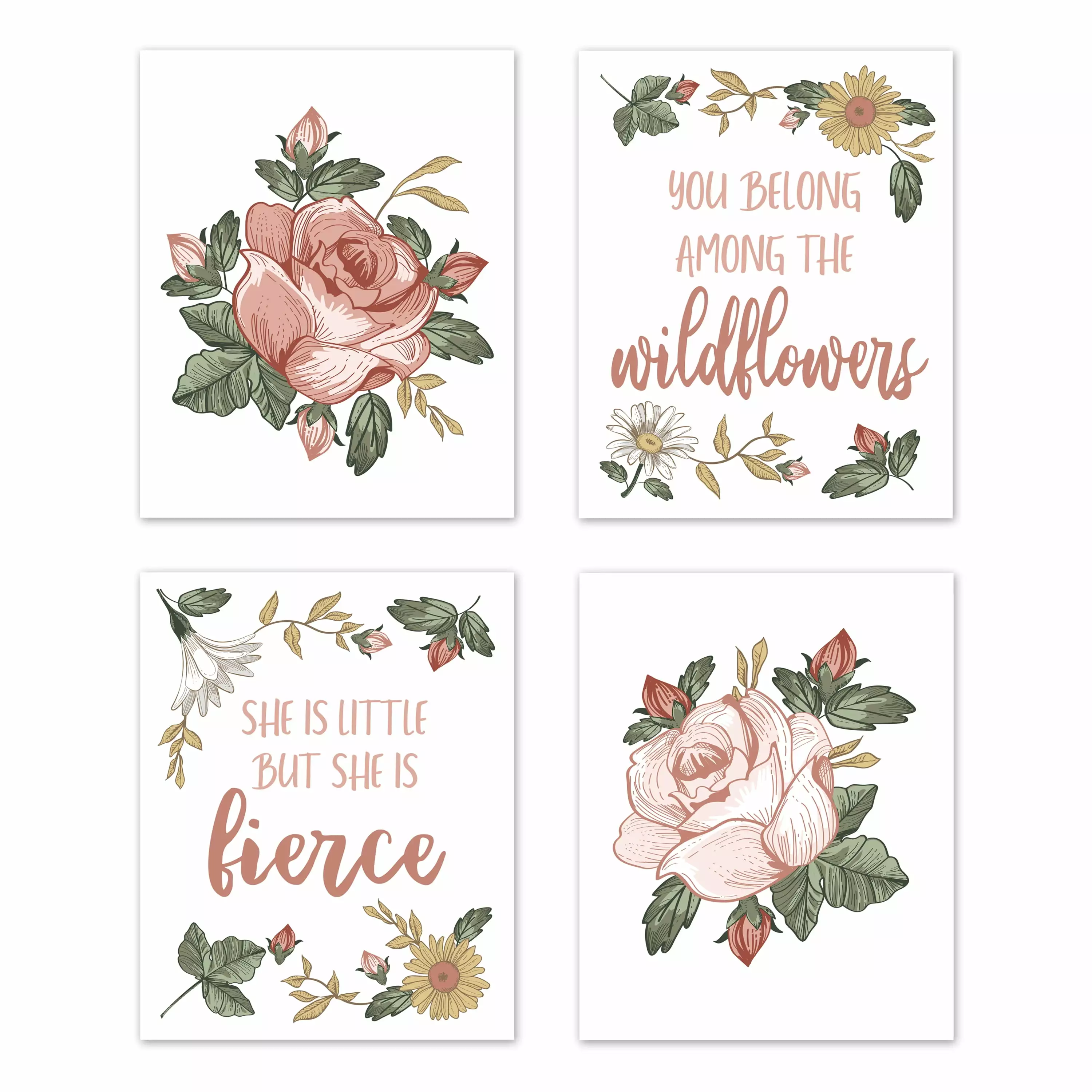 Sweet Jojo Designs Vintage Floral Art Paper Print Set 4
