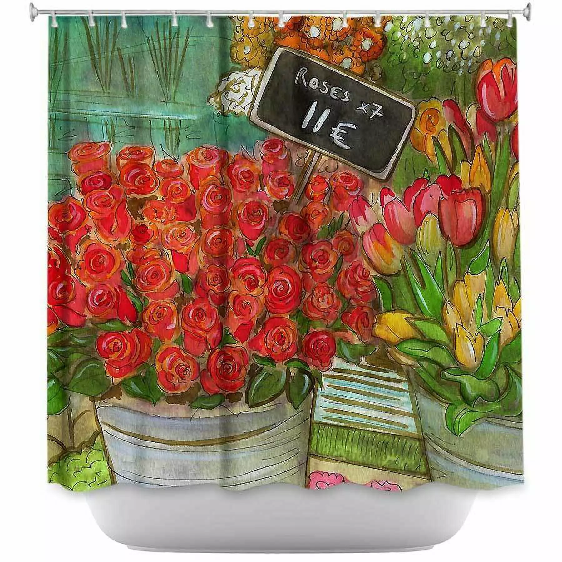 DiaNoche Designs Paris Flower Shop Shower Curtain Elegant Floral Bathroom Decor