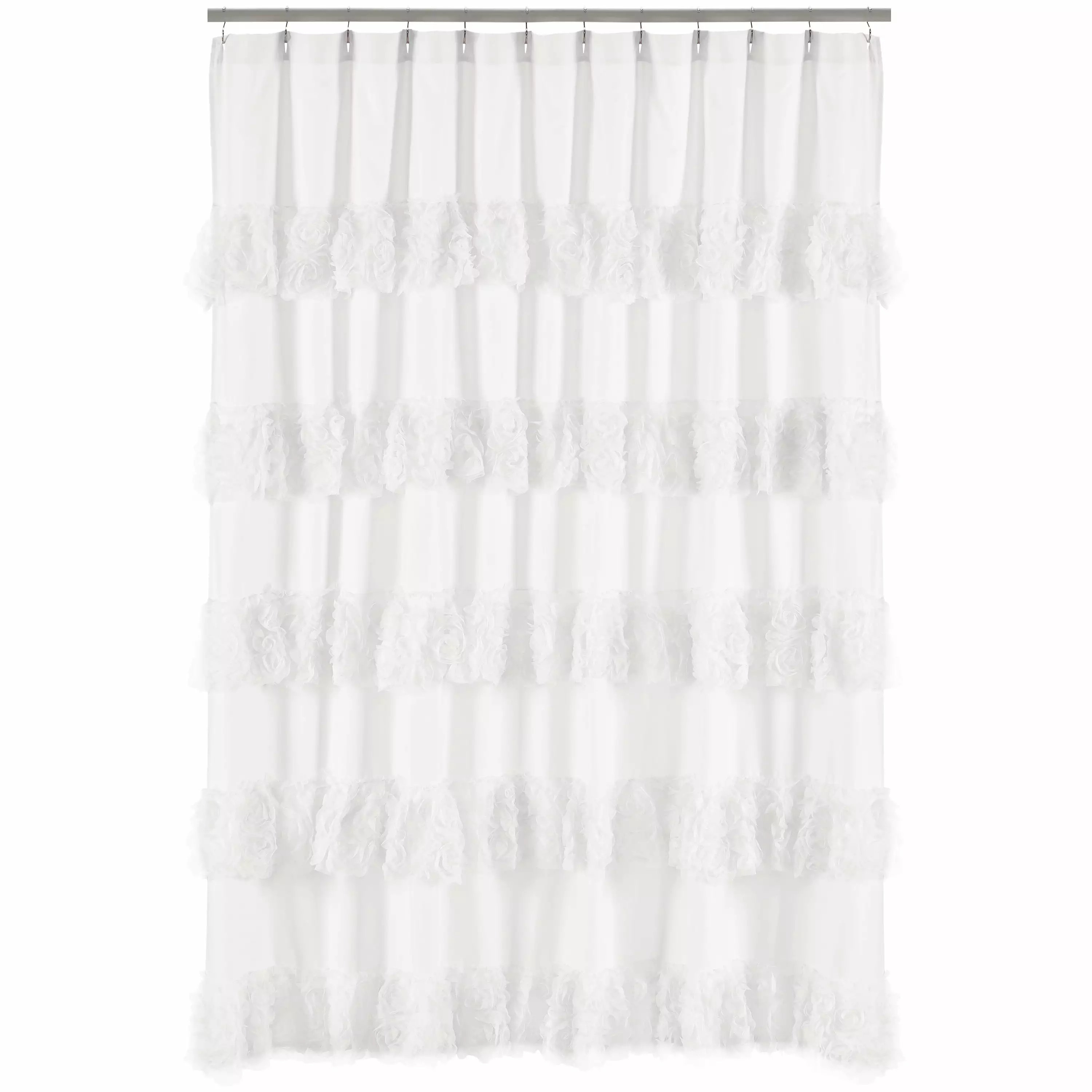 Sweet Jojo Designs Rose White Single Shower Curtain Elegant Floral Bathroom Decor