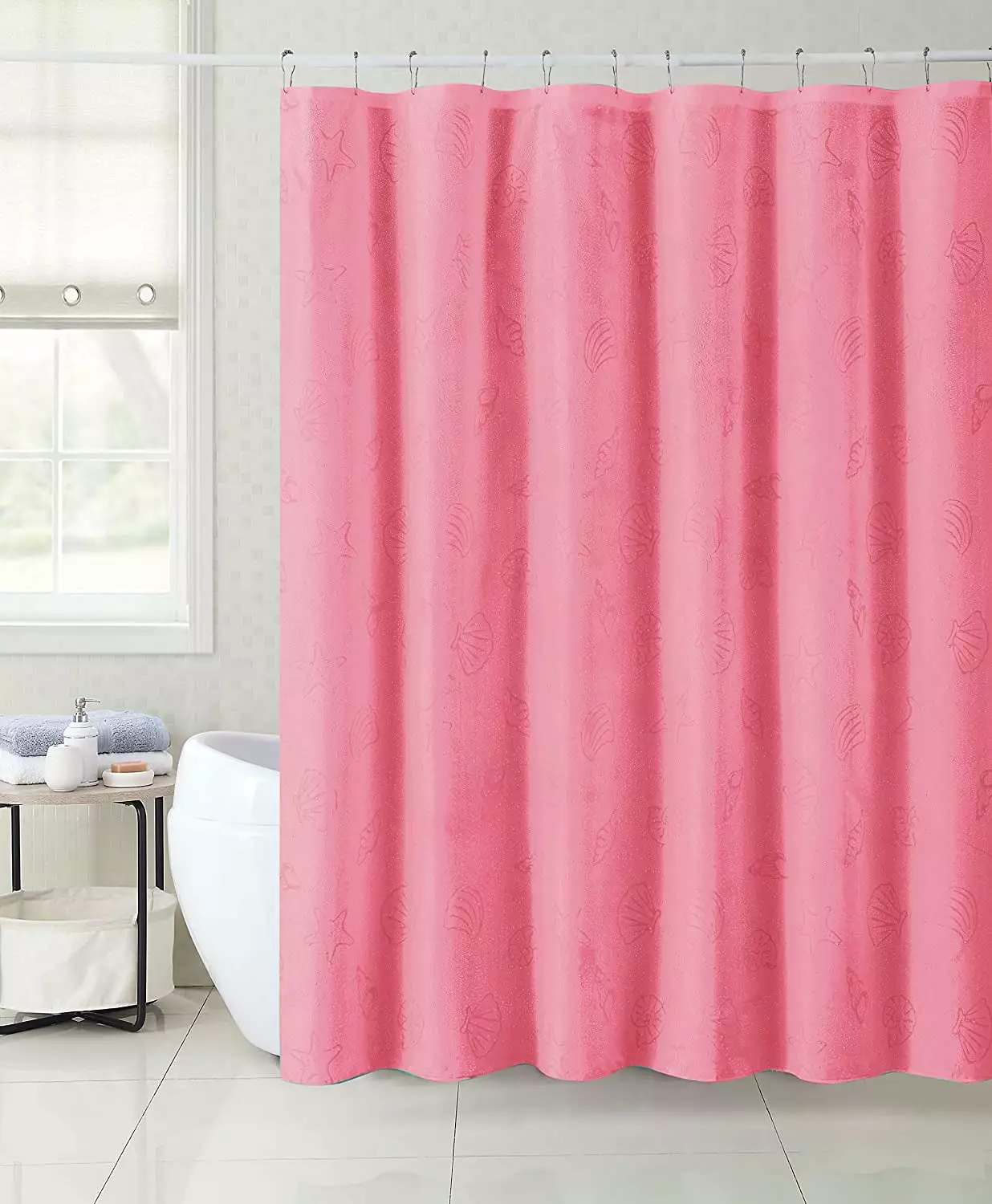 Shower Magic Mystic Shore Fabric Shower Curtain Coral Pink 72x72 Inch Serafina Home