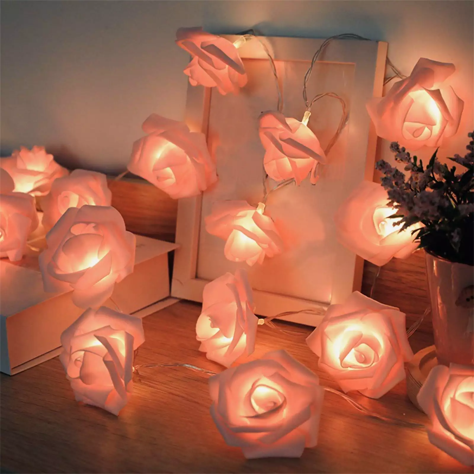 DVKPTBK Rose Flower String Lights 20 LED Battery Operated Romantic Garland Valentine's Day