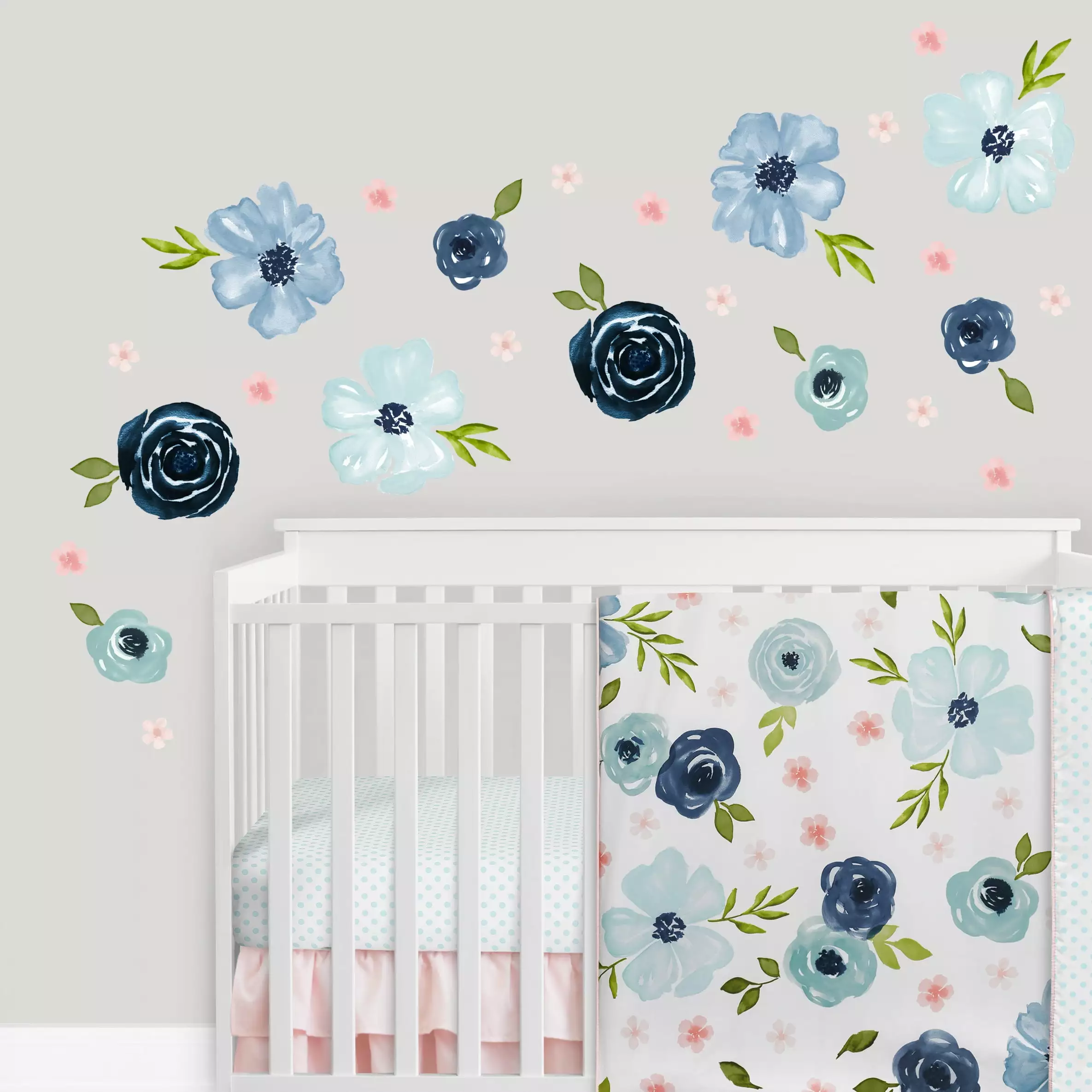 Watercolor Floral Navy Blue And Pink Wall Decal Set 4 Sweet Jojo Designs