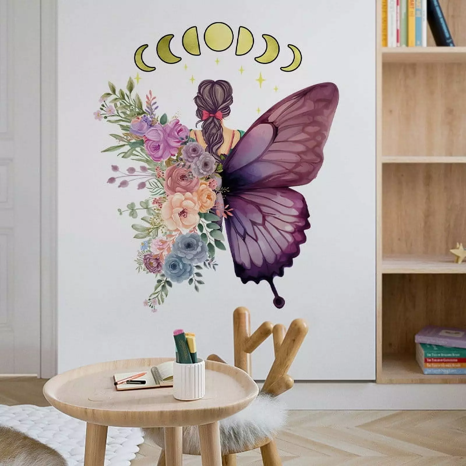 Butterflies Girl Flower Wall Decal Warm Bedroom Room Wall Decoration Self Adhesive Wall Decal amlbb