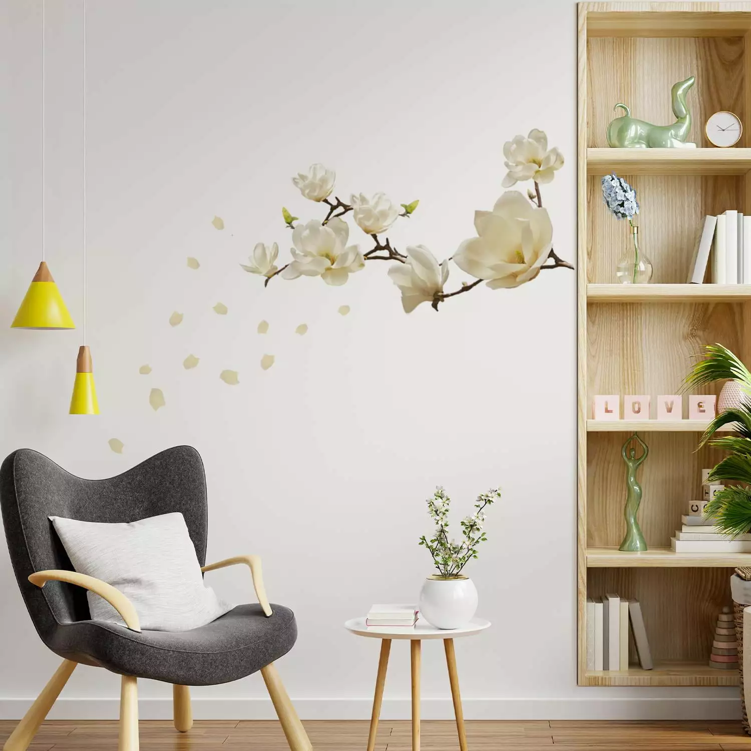 Walplus White Magnolia Flower Peel and Stick Wall Decals 16.54x42.13 Inches