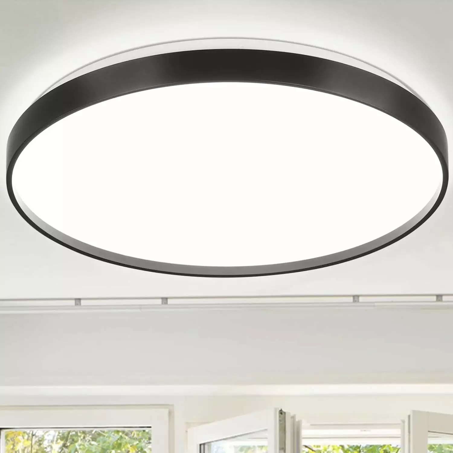 Depuley Modern LED Flush Mount Ceiling Light Fixture Black Flat Round Close to Ceiling Light