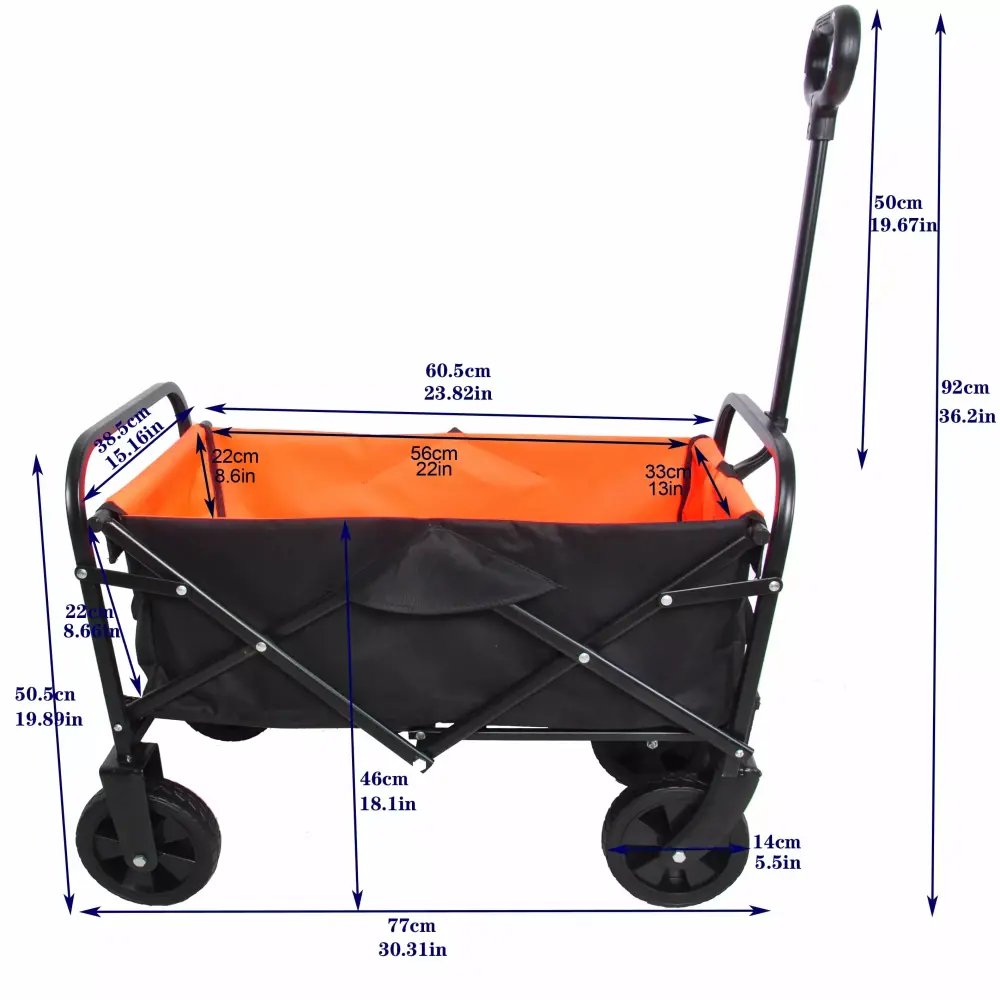 Aixvx Folding Wagon Garden Shopping Beach Cart Black Orange Compact Portable Utility Cart
