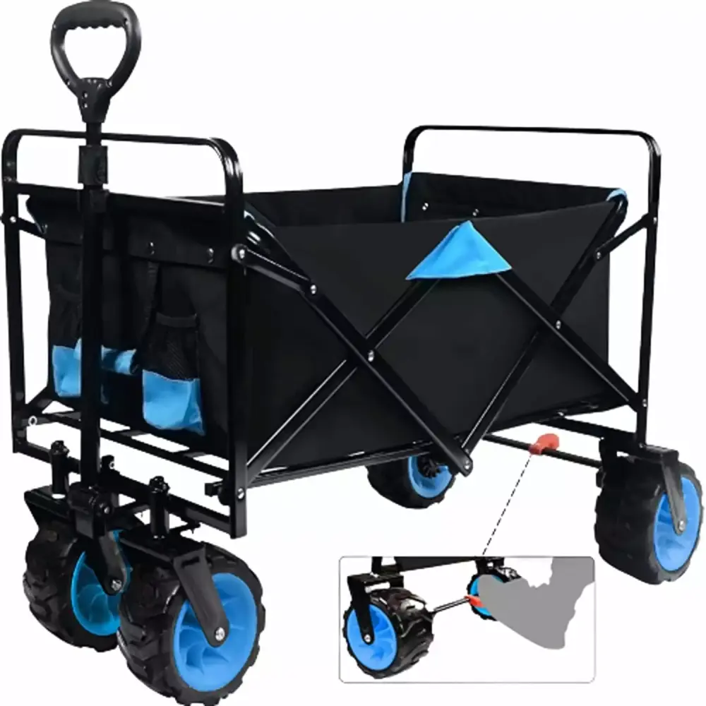 Anvazise Collapsible Heavy Duty Beach Wagon Cart Outdoor Folding Utility Camping Garden Cart Universal Wheels Adjustable H...