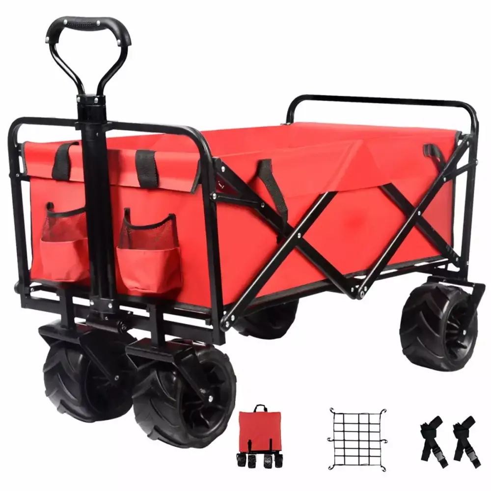 Anvazise Collapsible Heavy Duty Beach Wagon Cart Outdoor Folding Utility Camping Garden Cart Universal Wheels Adjustable H...