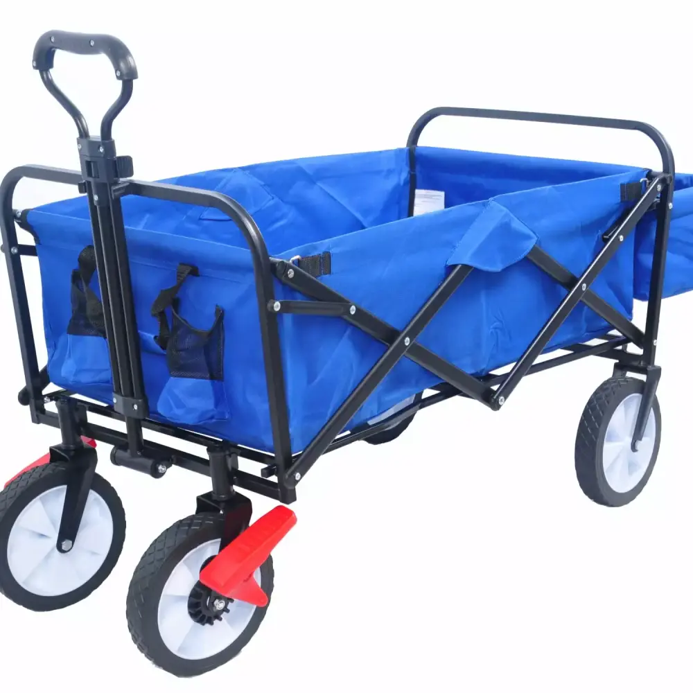 Blue All-Terrain Folding Wagon Large Wheels Beach Shopping Easy Storage