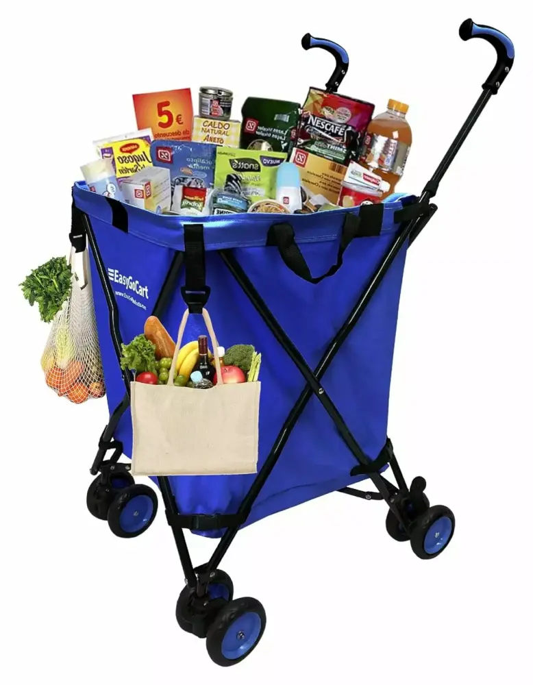 EasyGo Cart Folding Grocery Shopping and Laundry Utility Cart Removable Water-Resistant Canvas Bag Front Locking Swivel Wh...