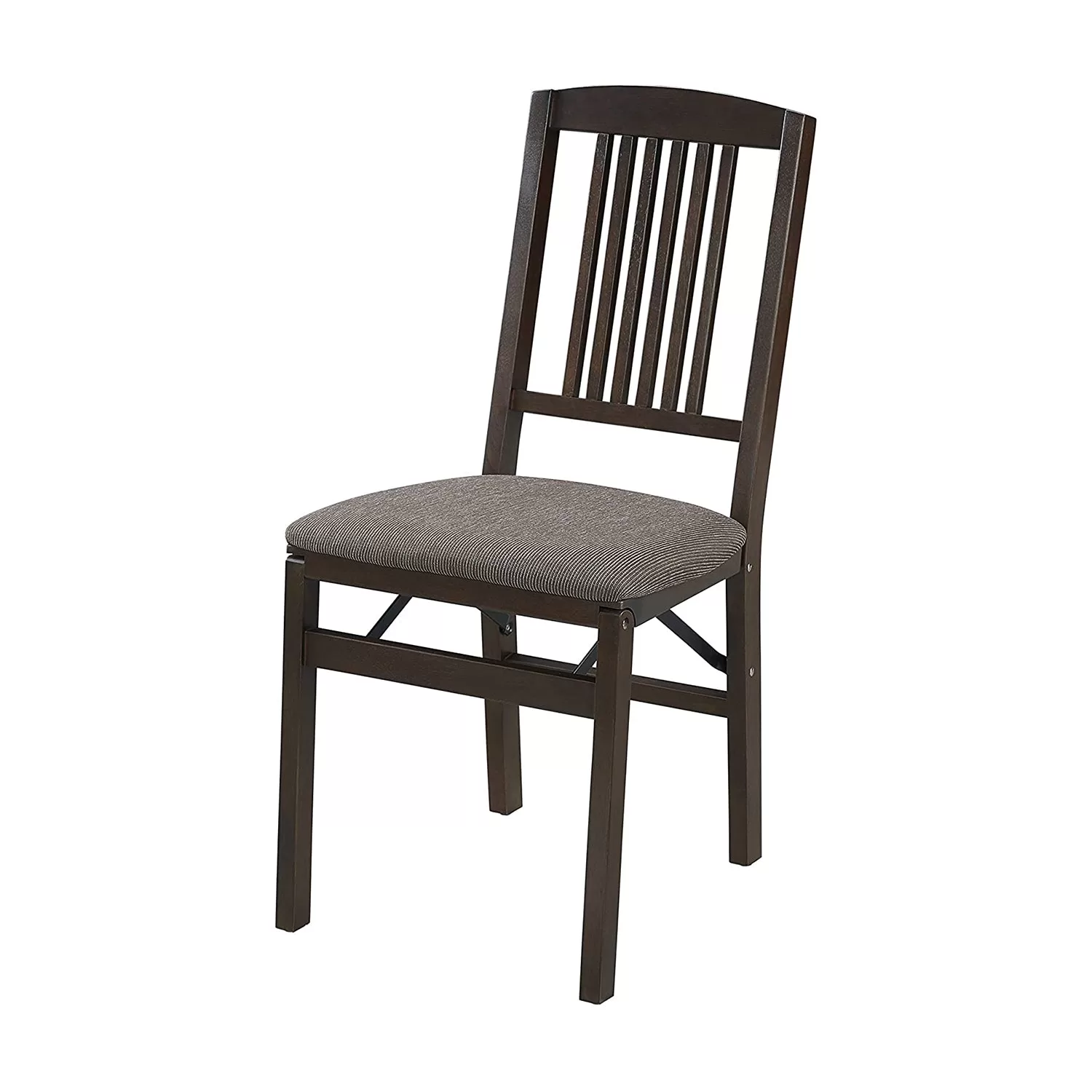 MECO Stakmore Wood Fabric Upholstered Seat Folding Chair Set Espresso 2 Pack