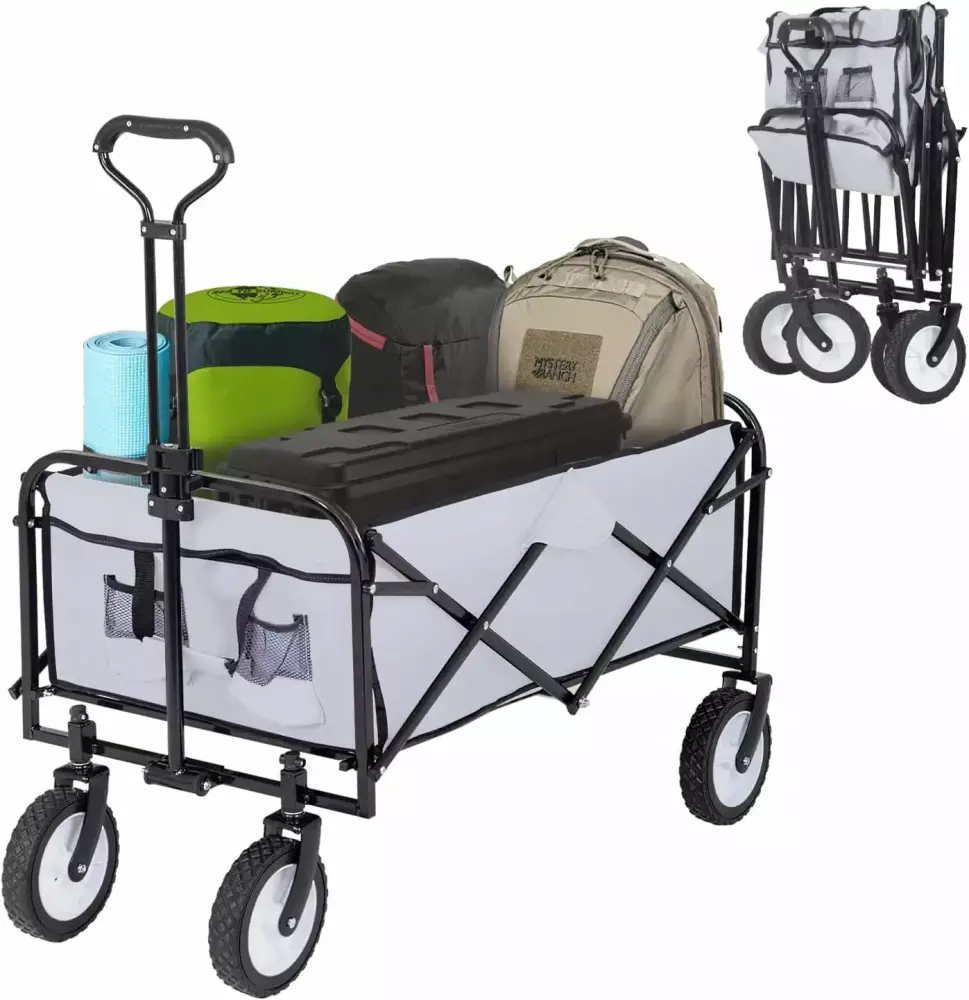 Folding Wagon Garden Cart Collapsible Beach Wagon 4 Universal Wheels Shopping Park Picnic Outdoor Activities Grey