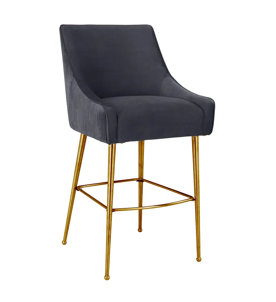Beatrix Pleated Rich Grey Velvet Counter Stool
