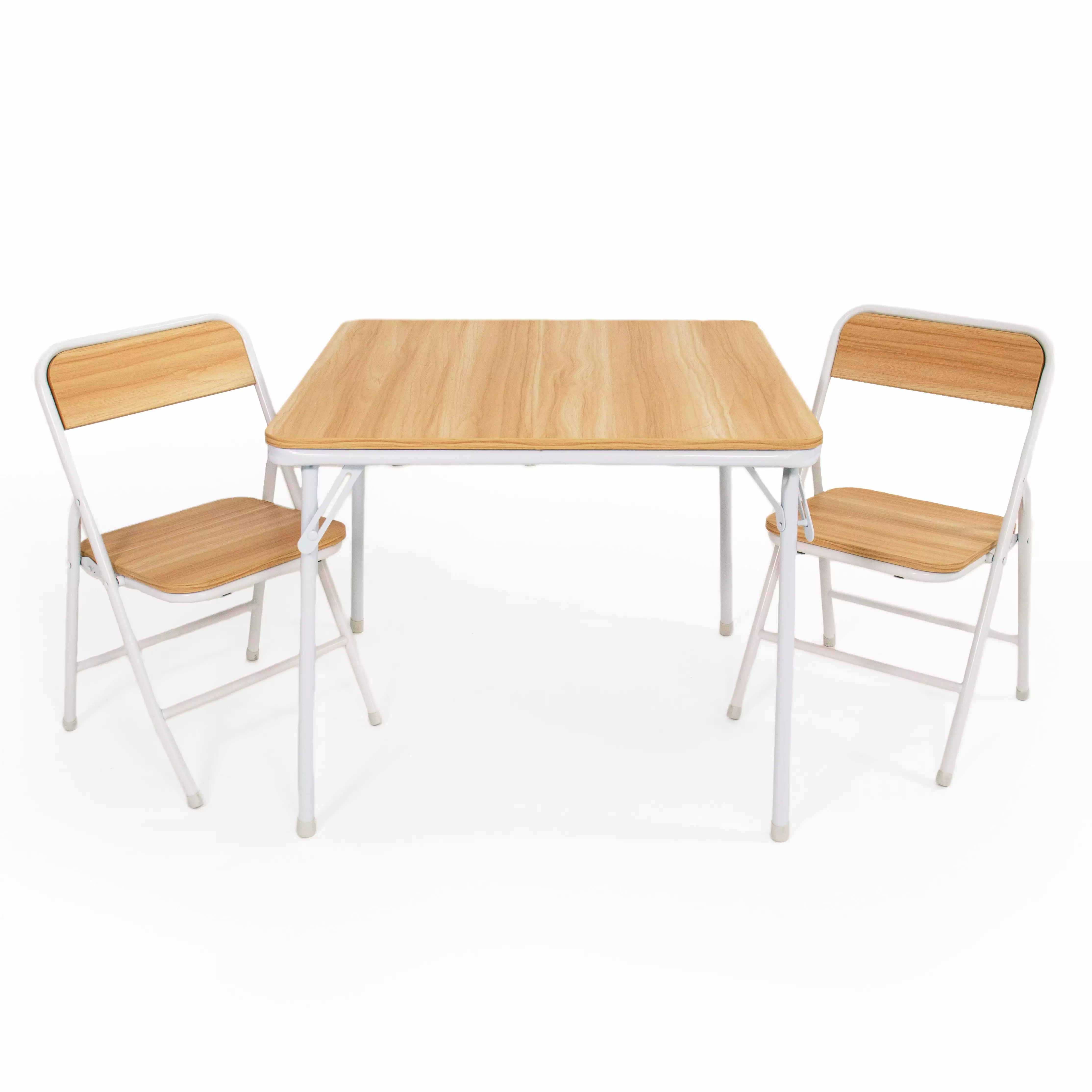 Humble Crew Journey Child Wood Folding Table & 2 Chairs Set Natural Wood White