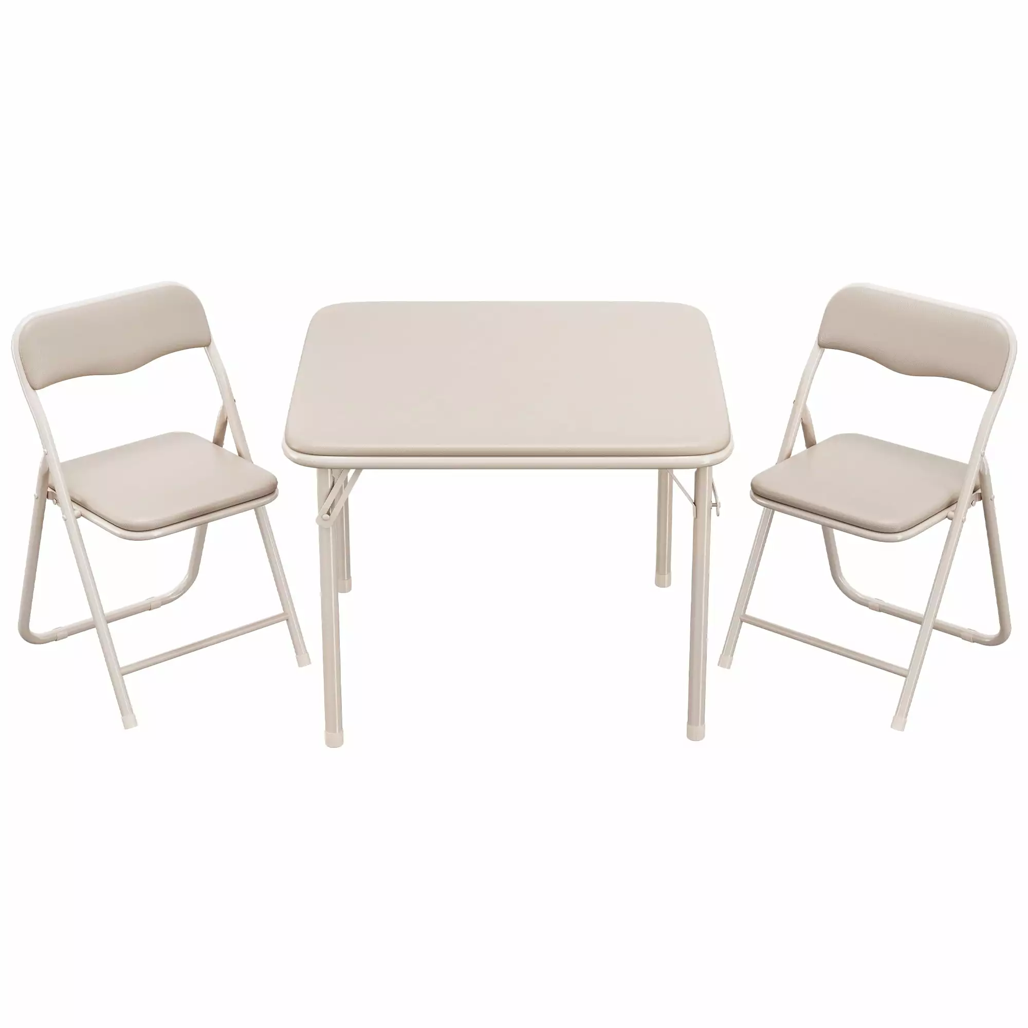 Towallmark Kids Folding Table and Chairs Set Toddler Table PU Soft Cushion Eating Reading Playing Beige