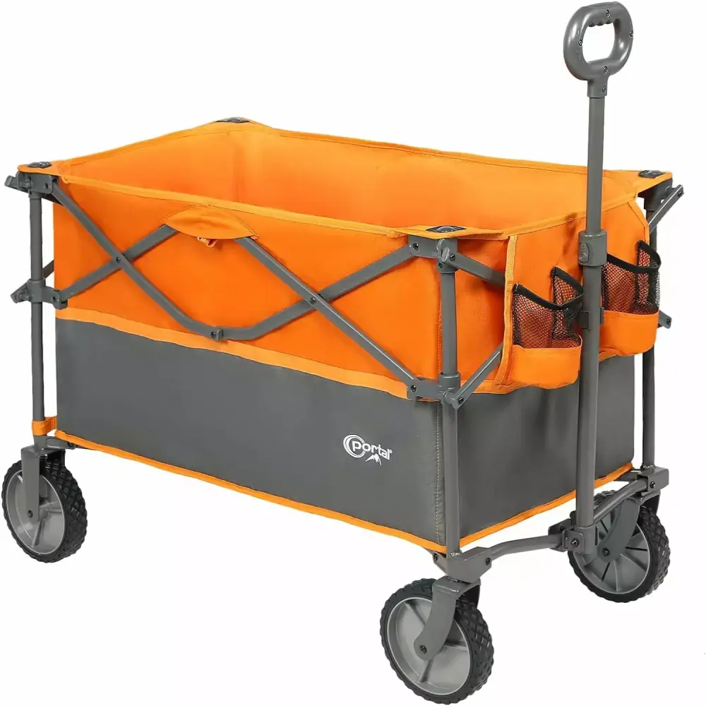 Folding Utility Wagon Collapsible Cart Wheels Heavy Duty Foldable Garden Wagon Cup Holder and Side Pocket Camping Outdoor ...