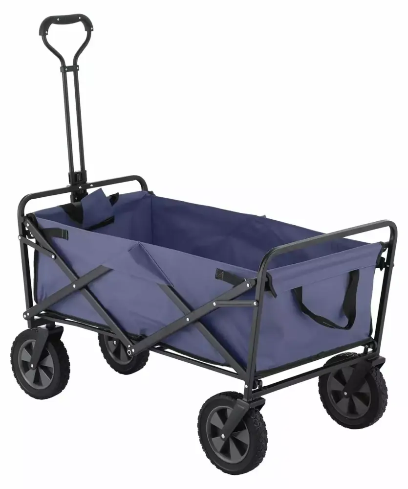 220 lbs Capacity Folding Wagon Garden Cart Collapsible Universal Wheels Adjustable Handle Blue