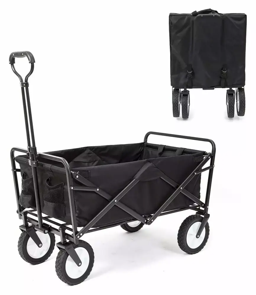 220lb Capacity Folding Wagon Utility Garden Cart Collapsible Wheels Outdoor Camping Black