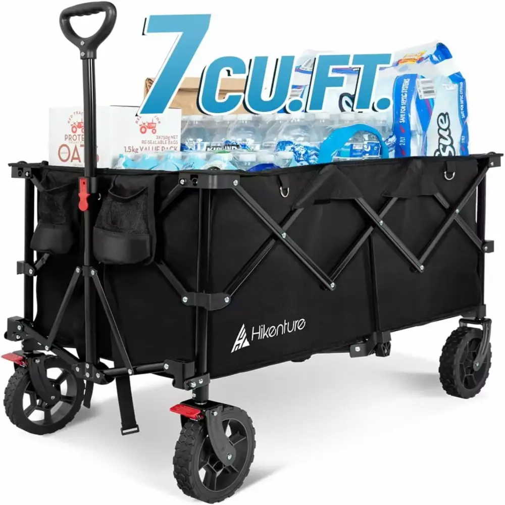 330lbs Collapsible Wagon Cart Heavy Duty Folding Utility Wagon All-Terrain Wheels Groceries Garden Sports Beach Shopping B...