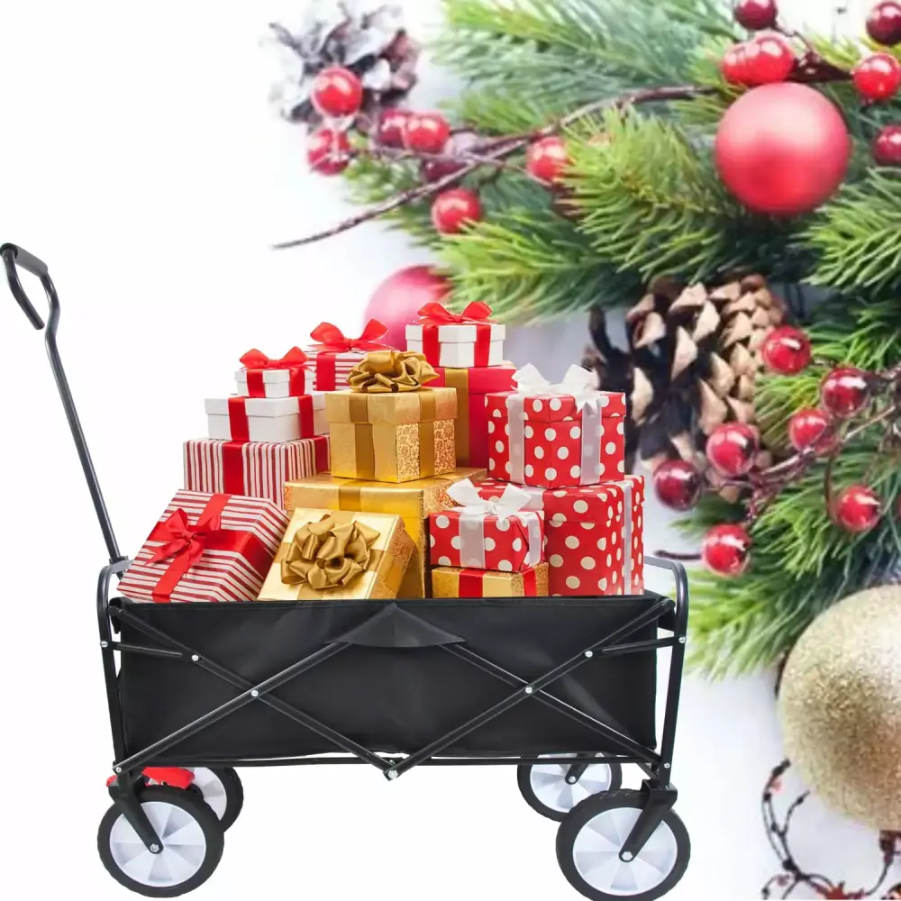 Black Travel-friendly Folding Utility Wagon Cart Garden Shopping Beach and Outdoor Activities Wheels