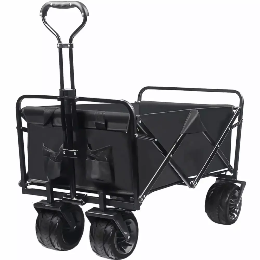Collapsible Beach Wagon Heavy Duty Foldable Utility Wagon Universal Wheels Adjustable Handle Camping Shopping